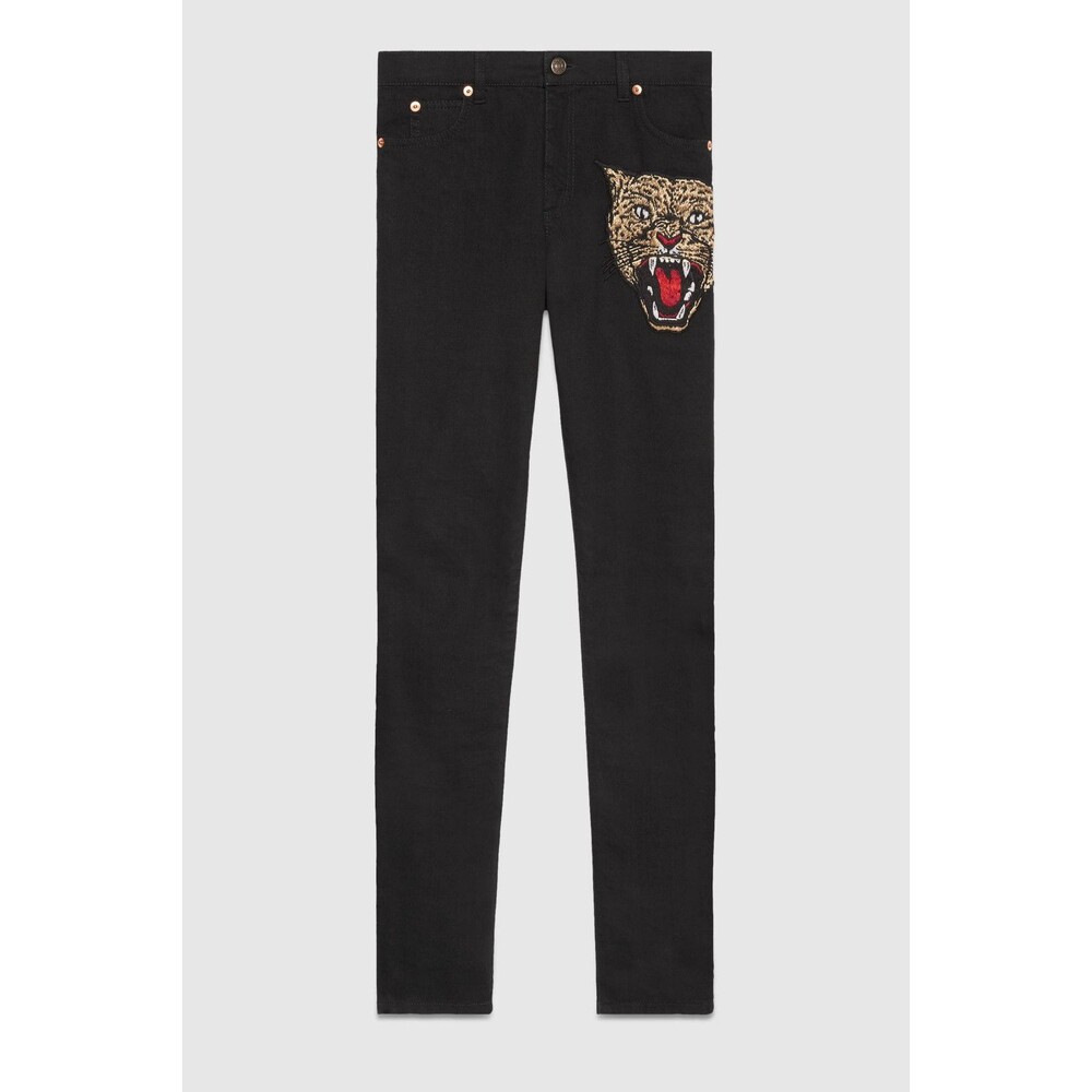 GUCCI Angry Cat Embroidered Denim Pant, size 26, NWT